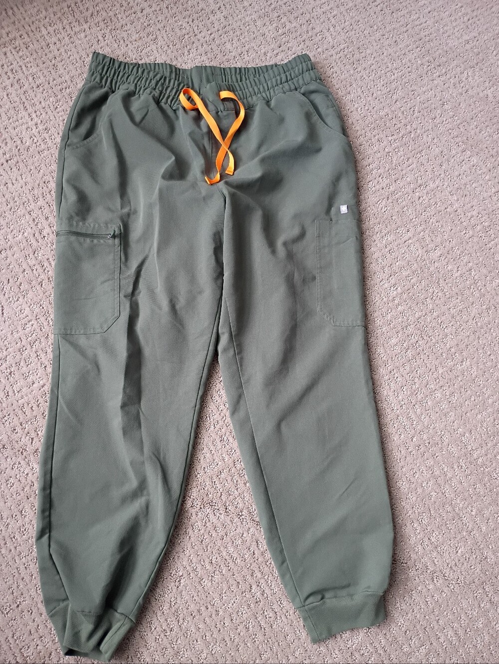 Figs Olive Green Zamora Jogger Scrub Pants - Orange Tie - Size XL